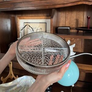 Clear Glass Divided Serving Bowl - Textured Pattern